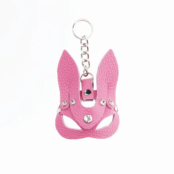 Брелок - маска зайца со стразами, розовая