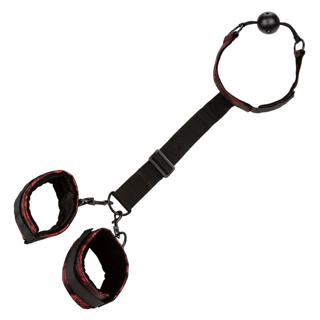 кляп-шарик с фиксацией рук scandal breathable ball gag with cuffs в Сочи