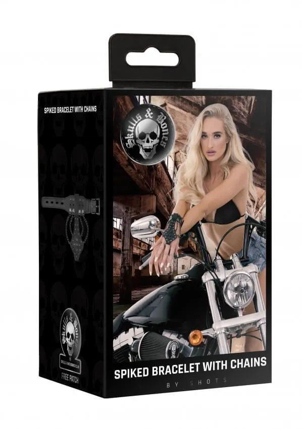 браслет с шипами и цепями skulls and bones, черный в Сочи