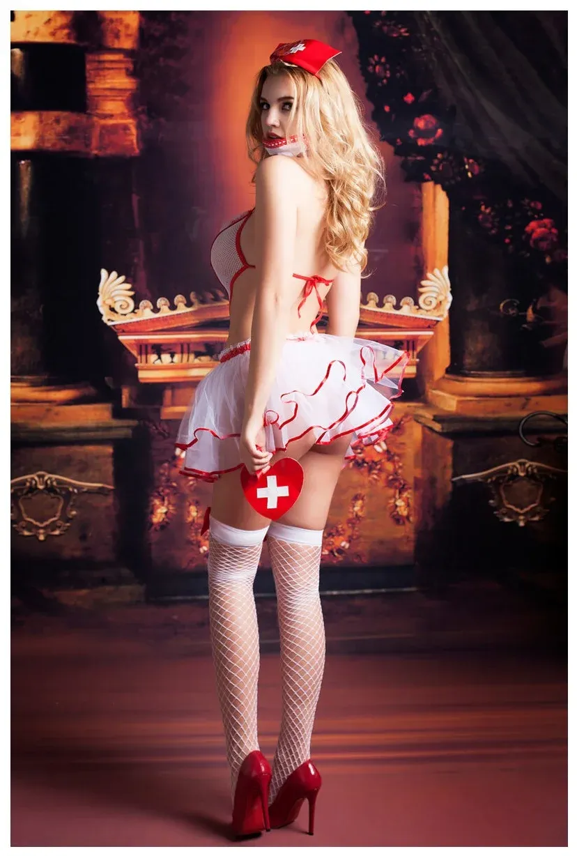Эротическое костюм медсестры candy girl lola, бело-красный в Сочи