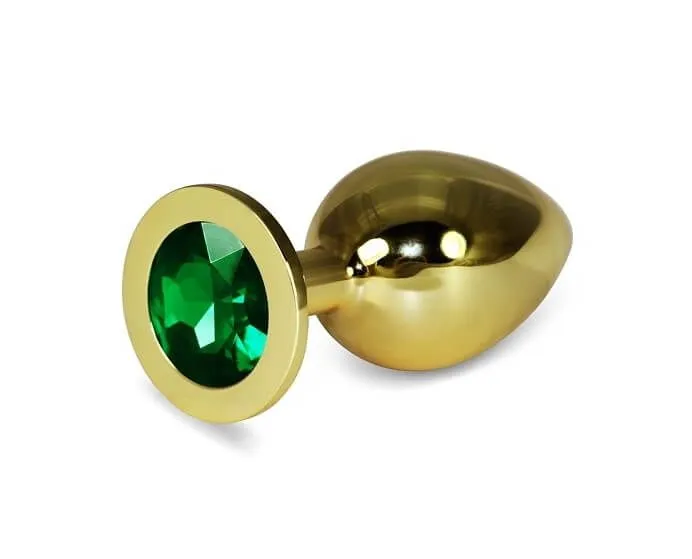 Анальная пробка Lovetoy Rosebud Classic L, с зеленым камнем