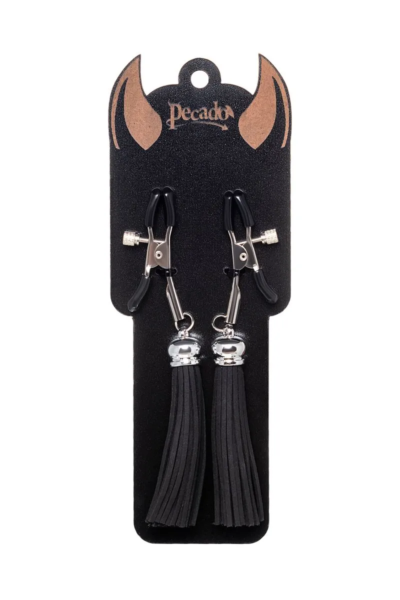 зажимы на соски pecado bdsm, «прищепки», с кисточками из замши, металл, черные в Сочи
