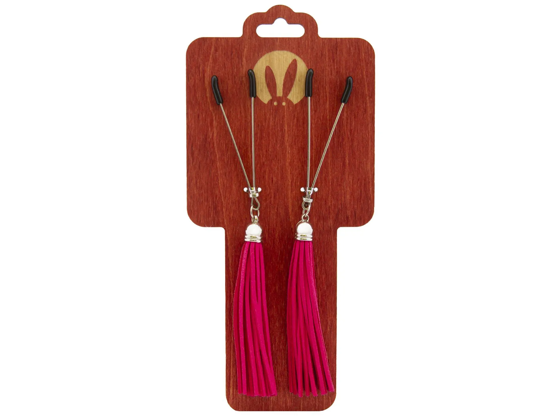 Зажимы-вилки на соски PinkRabbit с кисточками из замши, фуксия