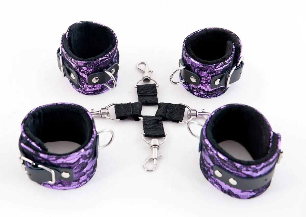 кружевной бондажный комплект toyfa marcus (сцепка, наручники и оковы), розовый в Сочи