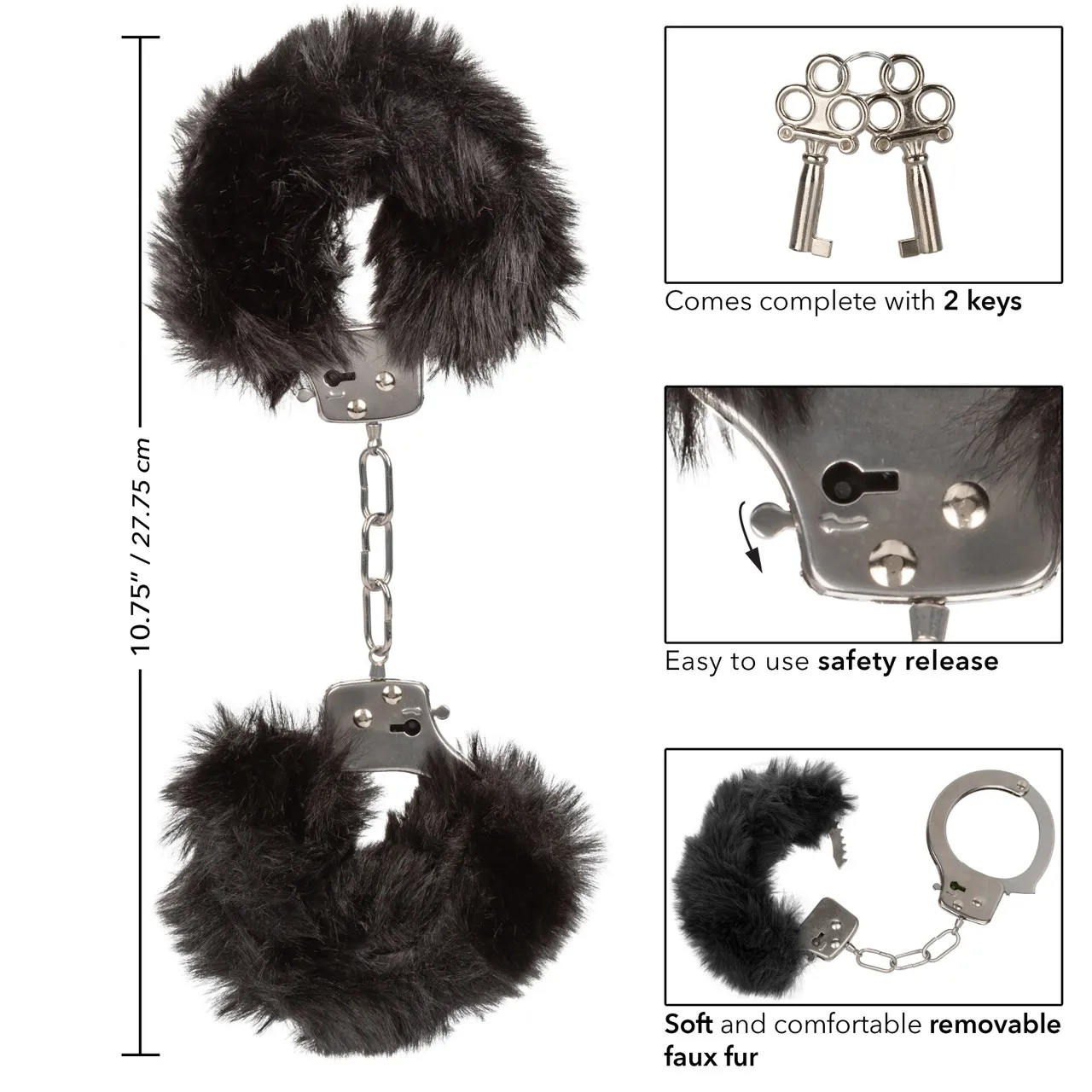 металлические наручники с искусственным мехом ultra fluffy furry cuffs-black в Сочи