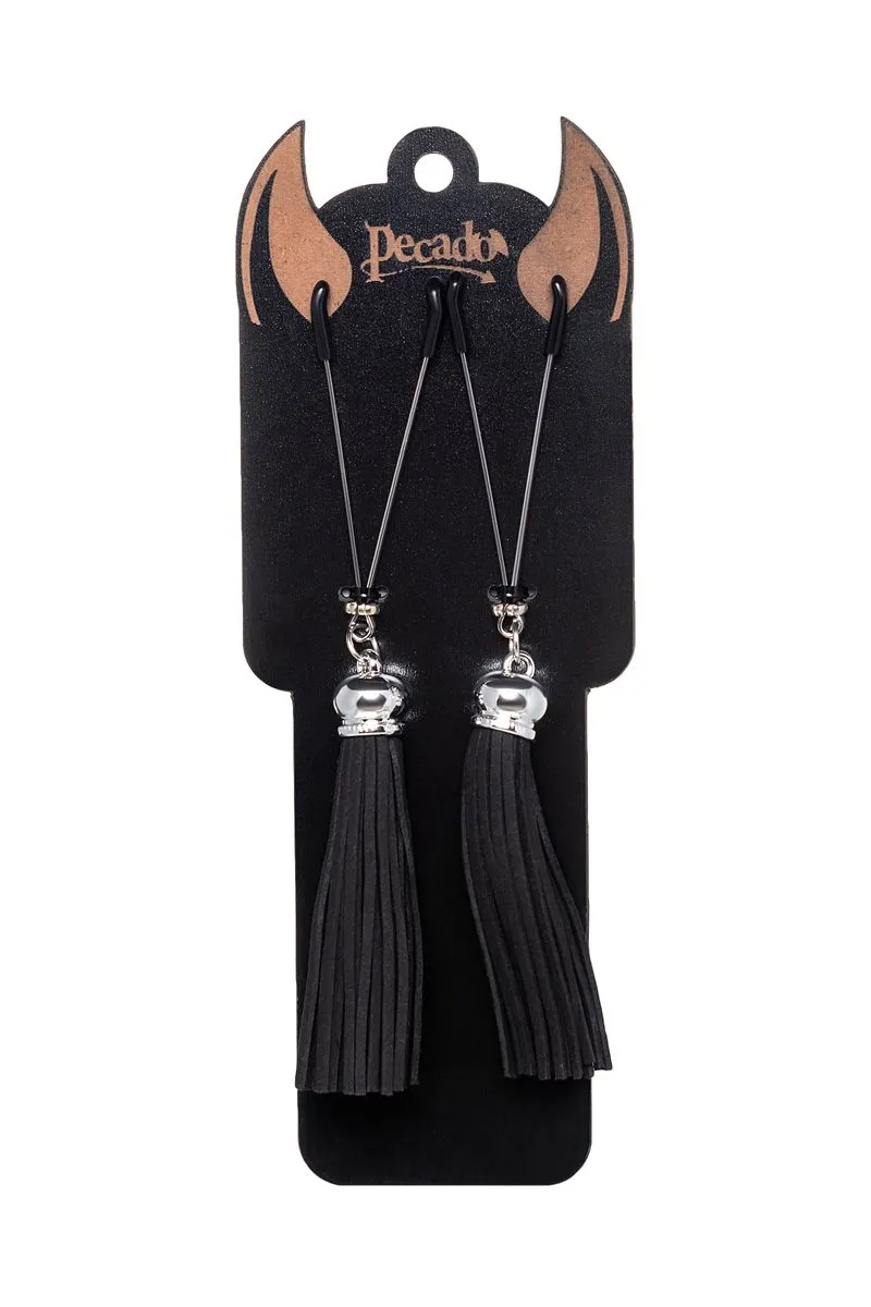 зажимы на соски pecado bdsm, «вилки», с кисточками из замши, металл, черные в Сочи