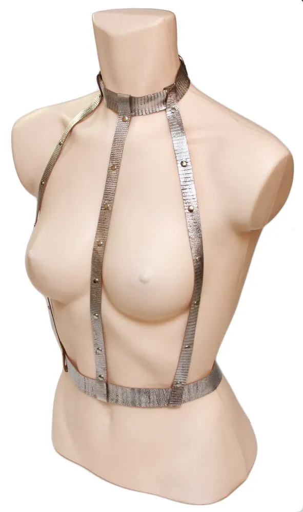 Эротическое бондажный комплект простой, серебристый в Сочи