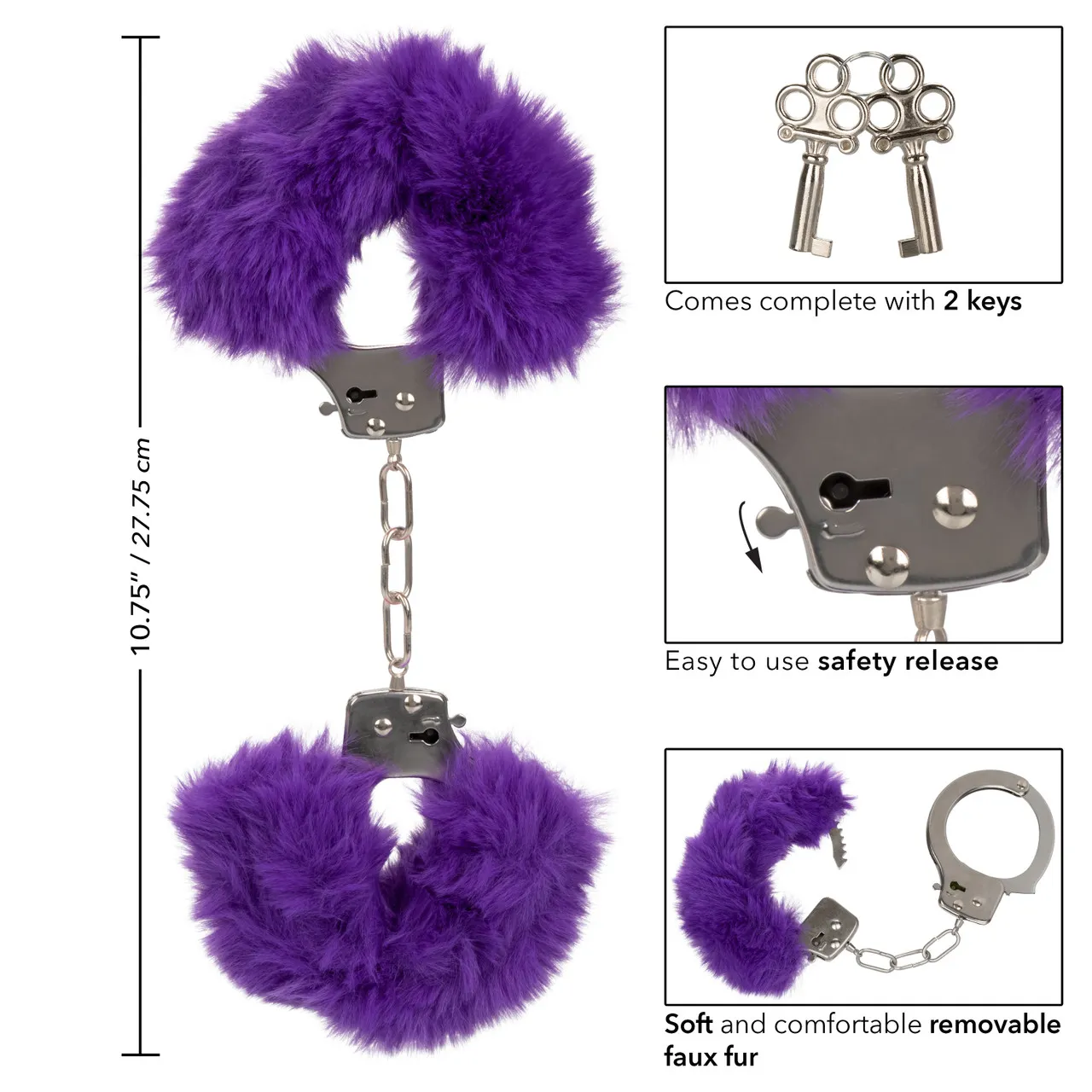 металлические наручники с искусственным мехом ultra fluffy furry cuffs-purpl в Сочи