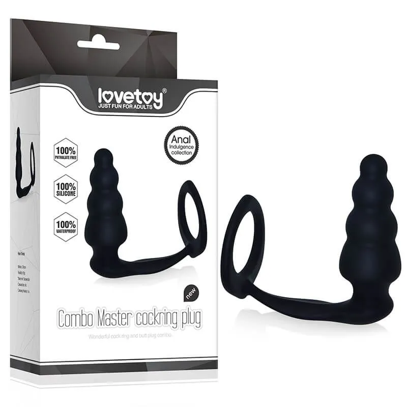 анальная пробка lovetoy combo master cockring plug, черная в Сочи