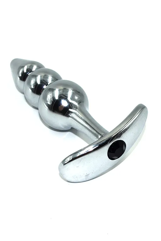 серебряная стимулирующая анальная пробка для ношения с черным кристаллом (small) в Сочи