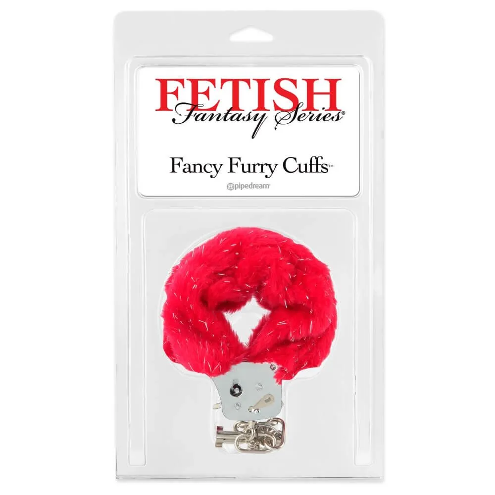 наручники декоративные с мехом pipedream fancy furry cuffs, красные в Сочи