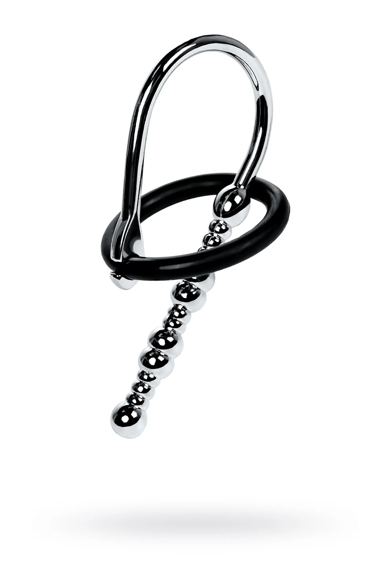 Уретральный плаг-бусины TOYFA Metal  с мягким фиксириющим кольцом, серебряный, 5 см