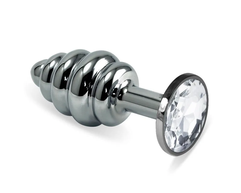 Анальная пробка Lovetoy Rosebud Spiral, с прозрачным камнем