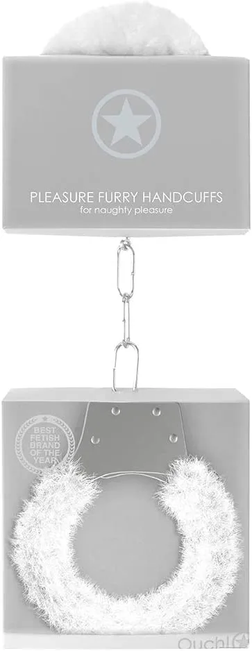 металлические наручники с меховой обивкой pleasure handcuffs furry, белые в Сочи