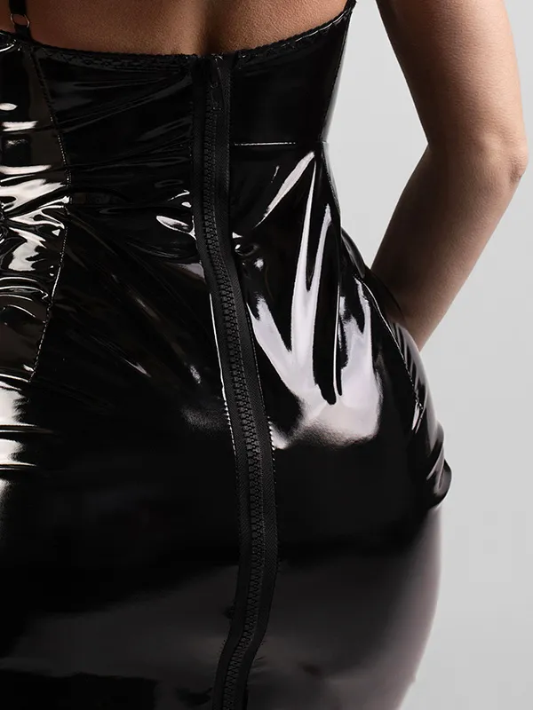 Эротическое платье pinkrabbit из лаковой кожи на молнии, чёрное в Сочи