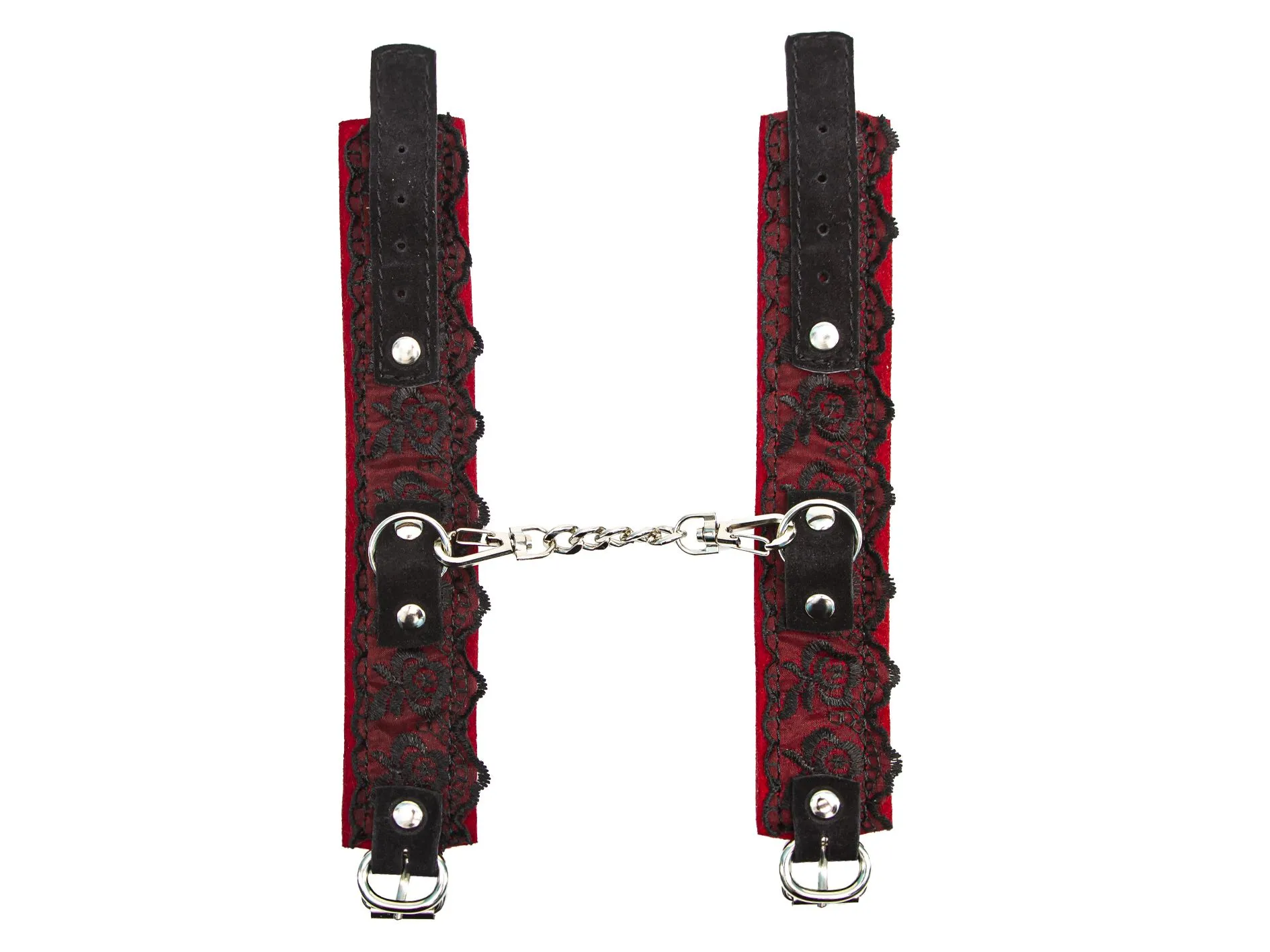 hаручники pinkrabbit замшевые красные с черным кружевом на цепочке в Сочи