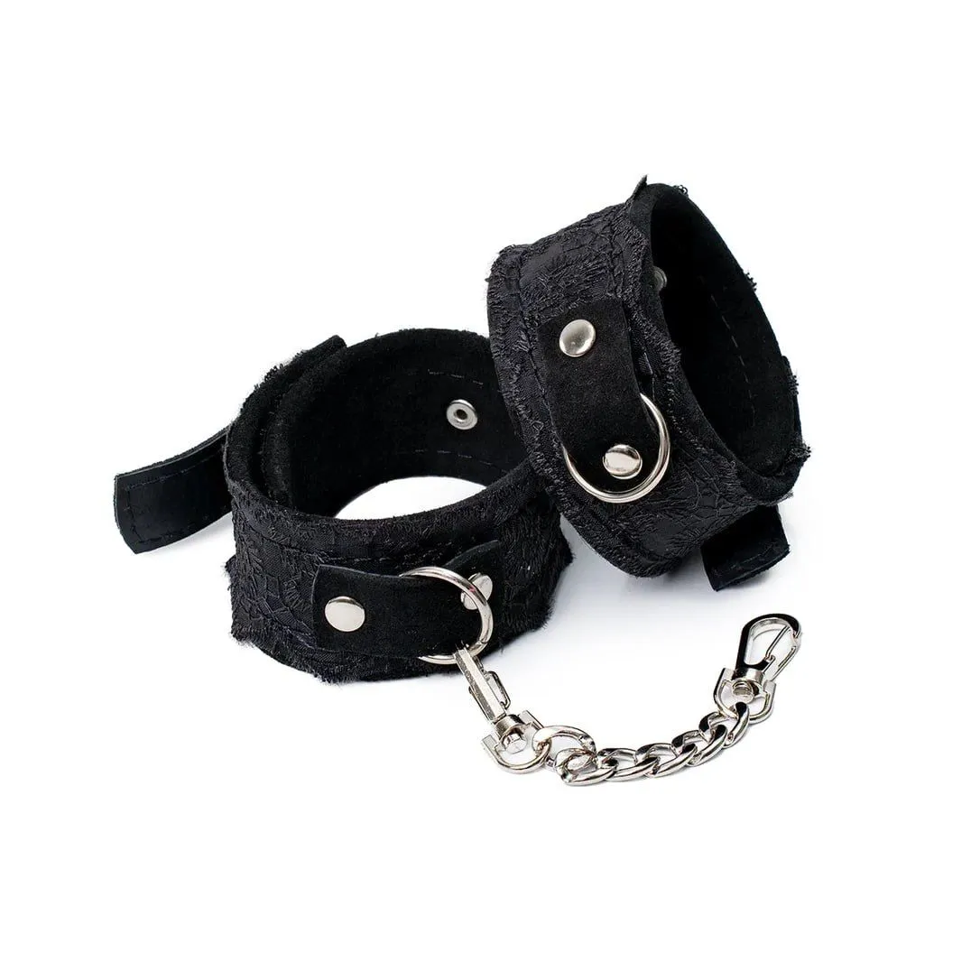 наручники замшевые с кружевом на цепочках, xl, чёрные в Сочи