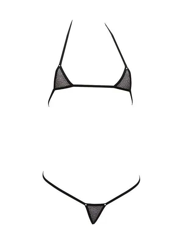 Эротическое мини-бикини foly, серебрянный лео на сетке в Сочи