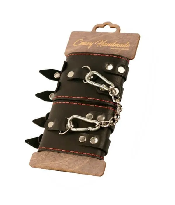 Наручники декоративные PinkRabbit с двумя ремнями и черной подкладкой, черные