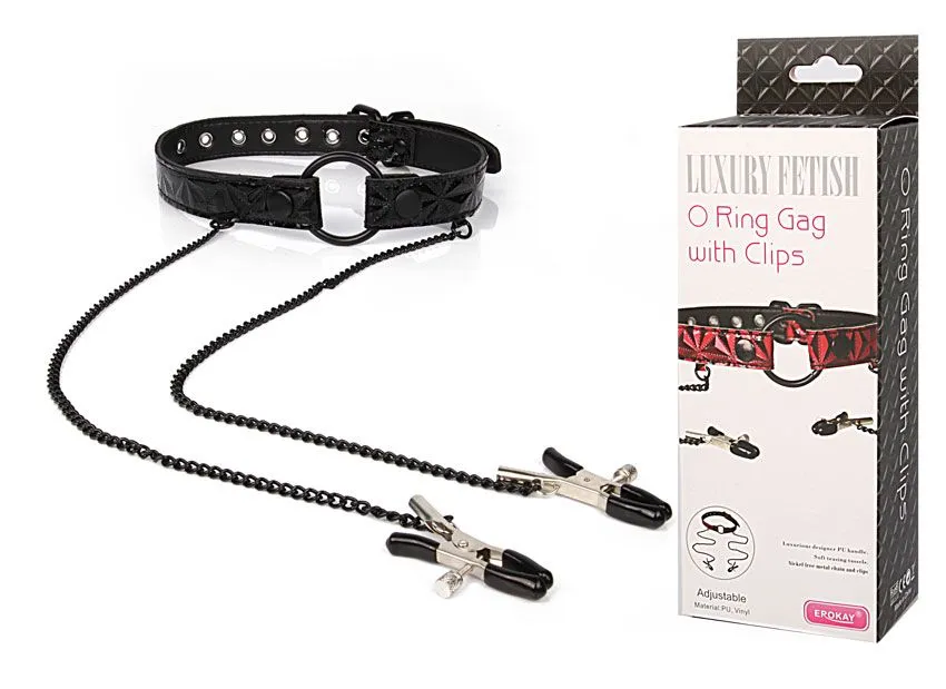 кляп-кольцо с зажимами на соски o ring gag with clips, чёрный в Сочи