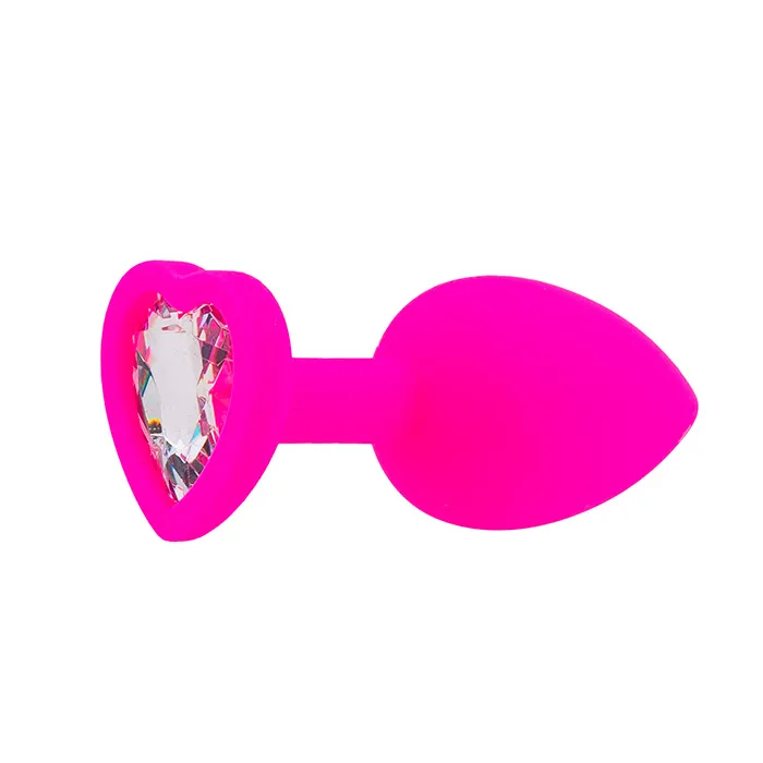 Анальная пробка Pink Rabbit Lara силиконовая с белым кристаллом-сердцем, размер S, розовая