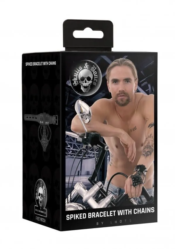 браслет с шипами и цепями skulls and bones, черный в Сочи