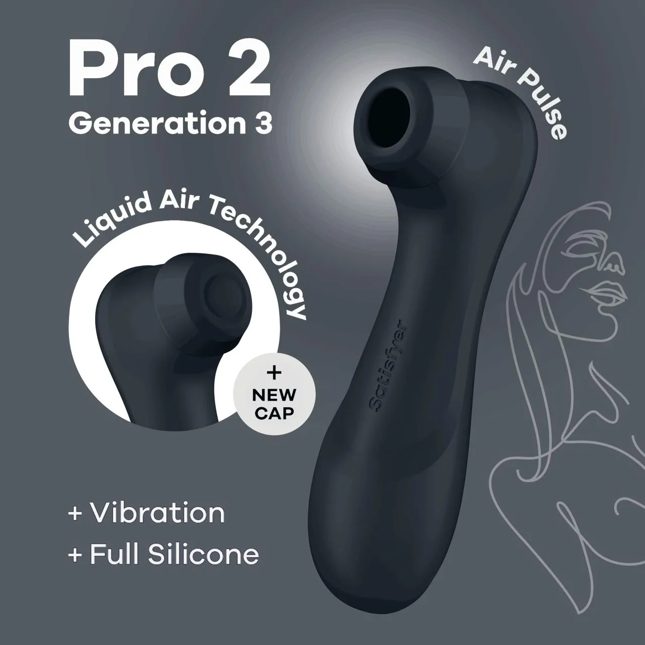 bluetooth/app клиторальный стимулятор pro 2 generation 3 with liquid air (dark grey) в Сочи