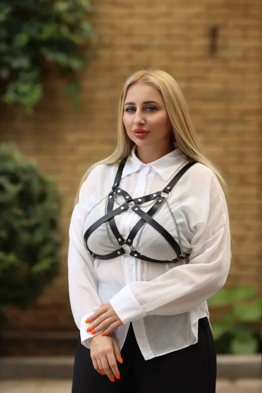 портупея из натуральной кожи с цепочками plus size 300-15psars в Сочи