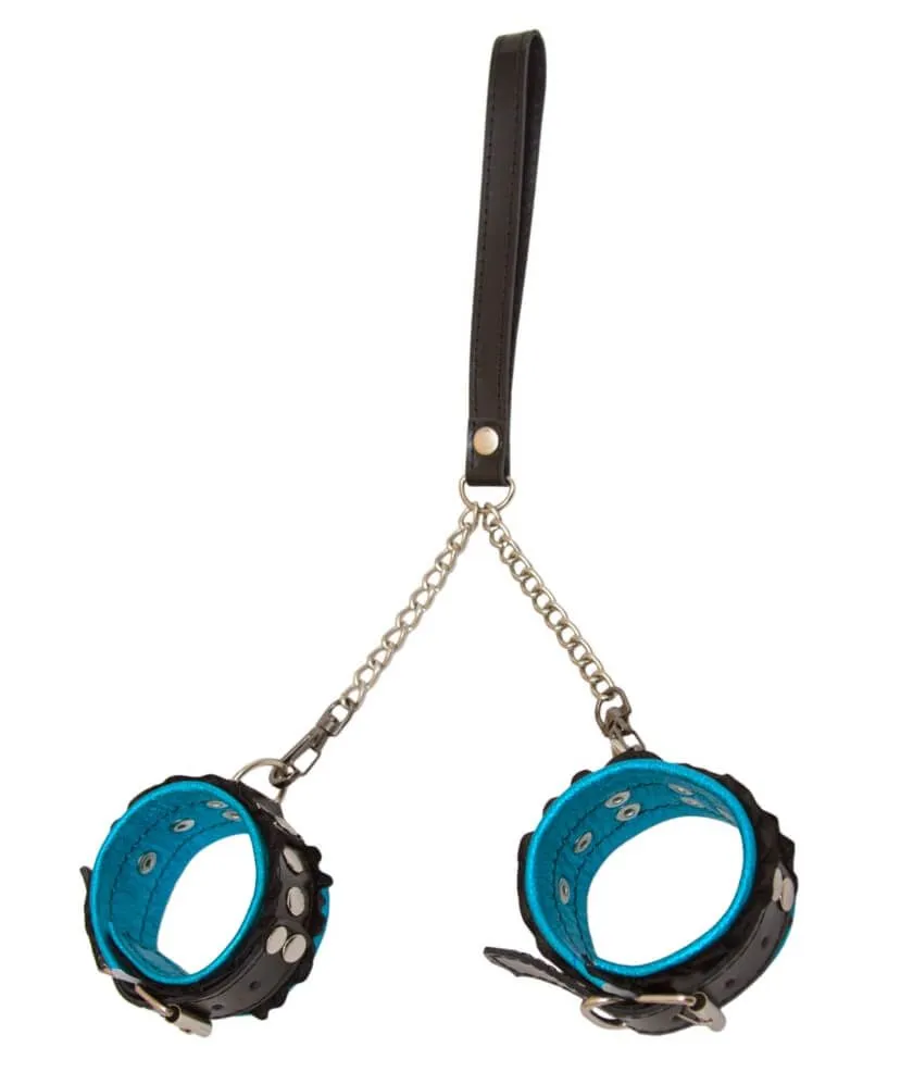 наручники декоративные с кружевом и поводком индиго лайт в Сочи