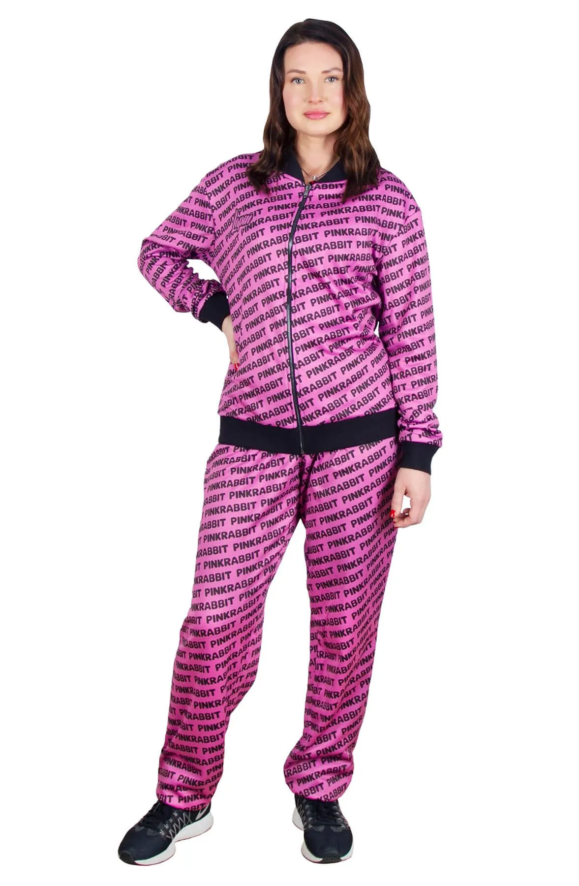 Костюм спортивный PinkRabbit, черно-розовый, женский