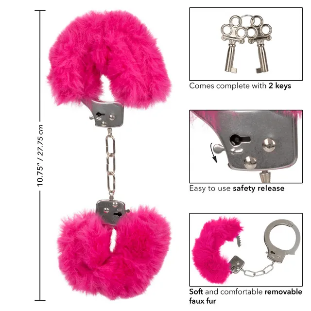 металлические наручники с искусственным мехом ultra fluffy furry cuffs-pink в Сочи