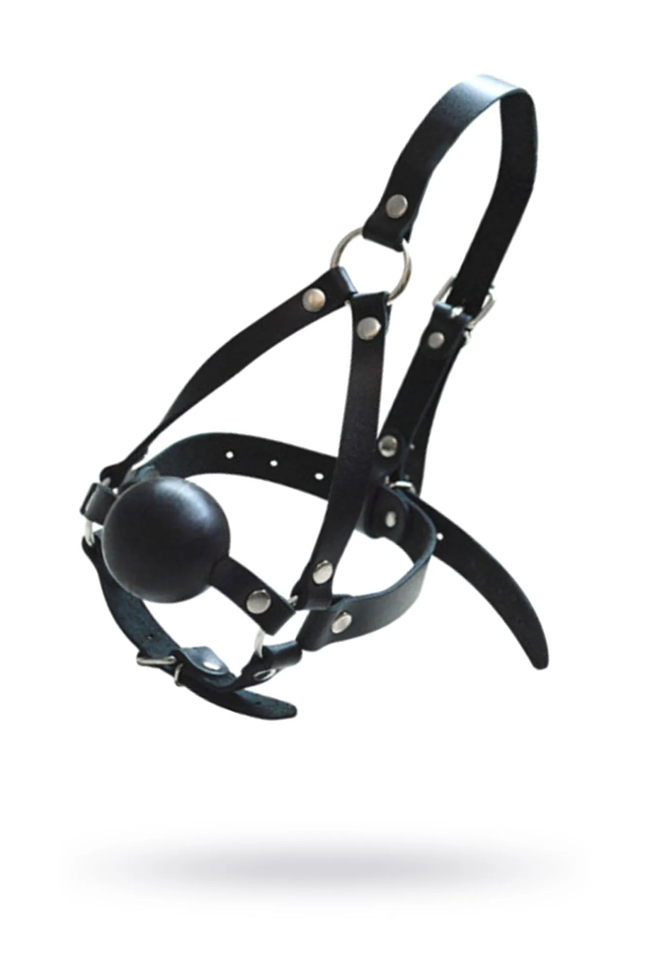 кляп-шар со сбруей на голову, кожа, черный в Сочи