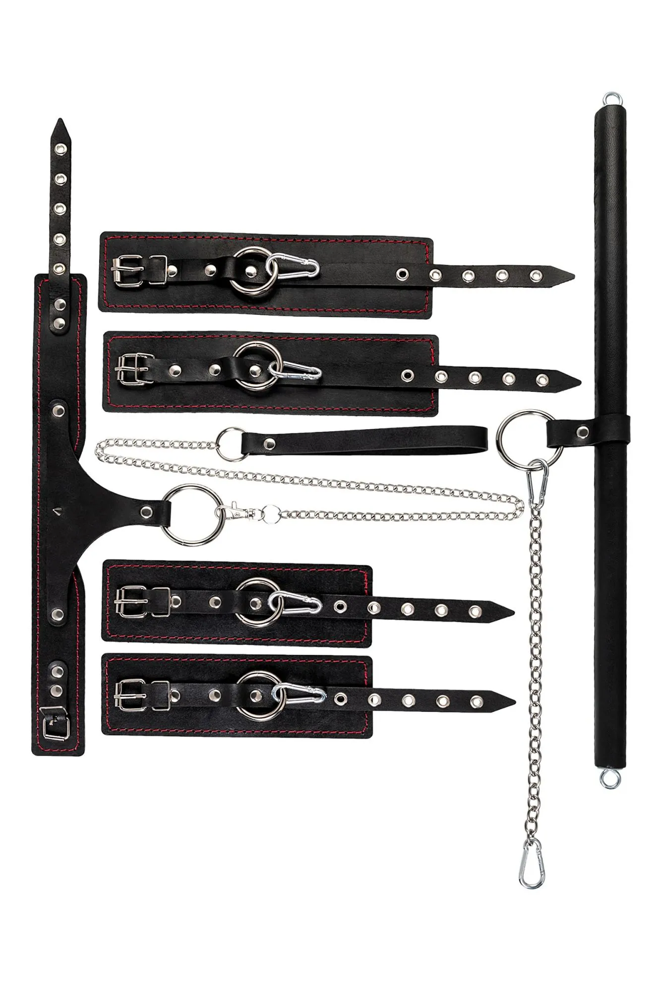 бондажный набор pecado bdsm, 3 точки фиксации, большая распорка, оковы, наручники, ошейник с кольцом в Сочи