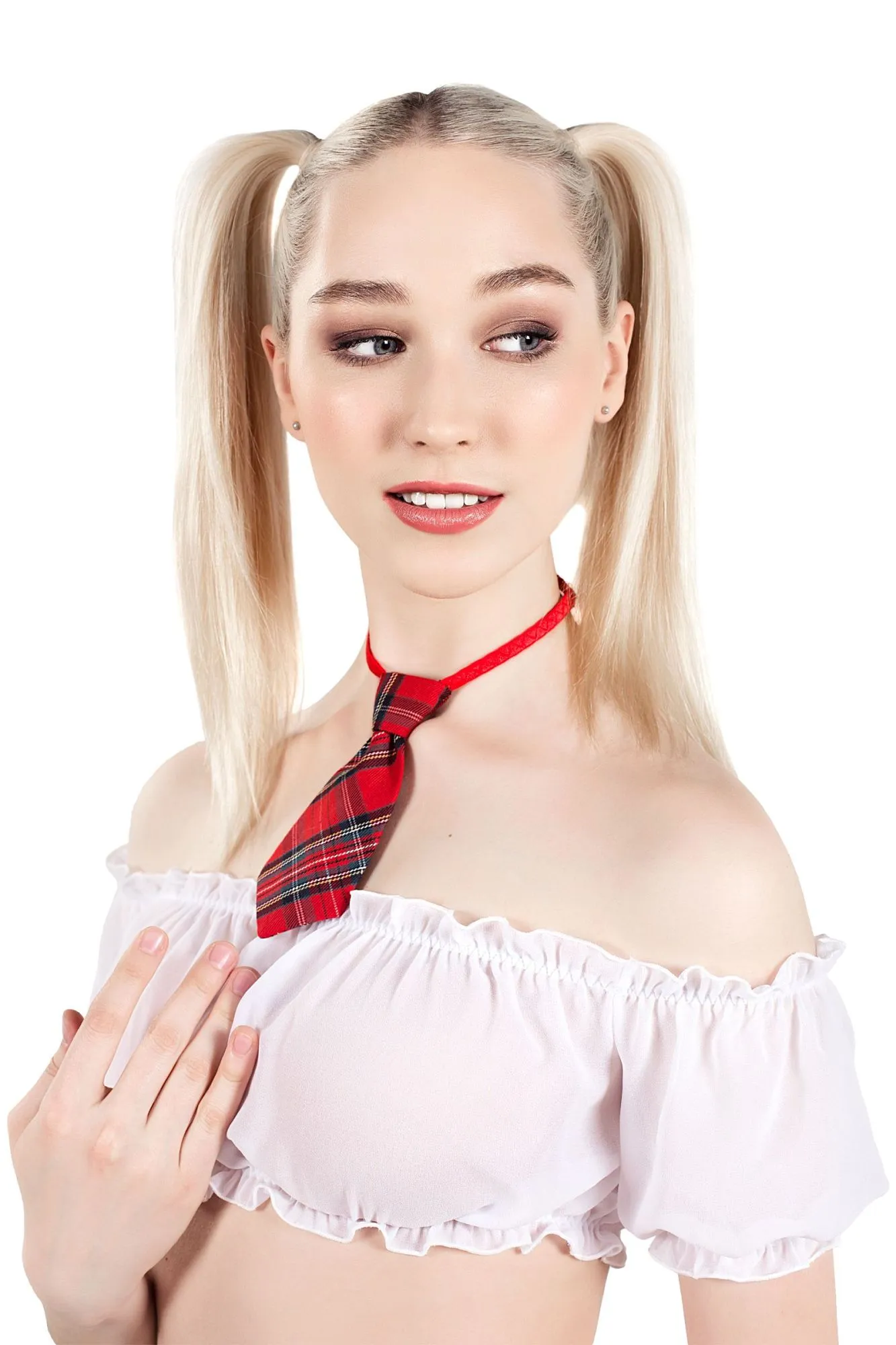 Эротическое верхняя часть костюма «американская школьница», pecado bdsm, топ, галстук, бело-красный, 40 в Сочи