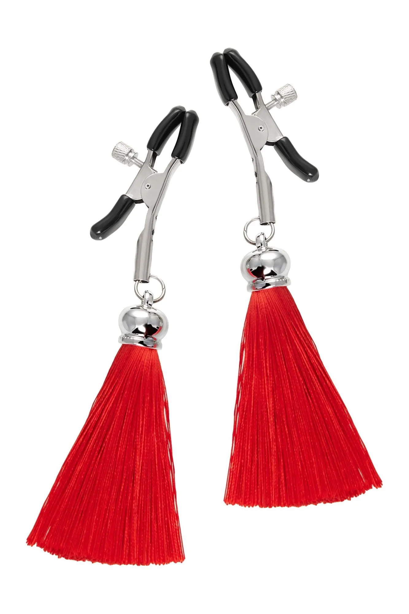 зажимы на соски pecado bdsm, «прищепки», с кисточками из шелка, металл, красные в Сочи