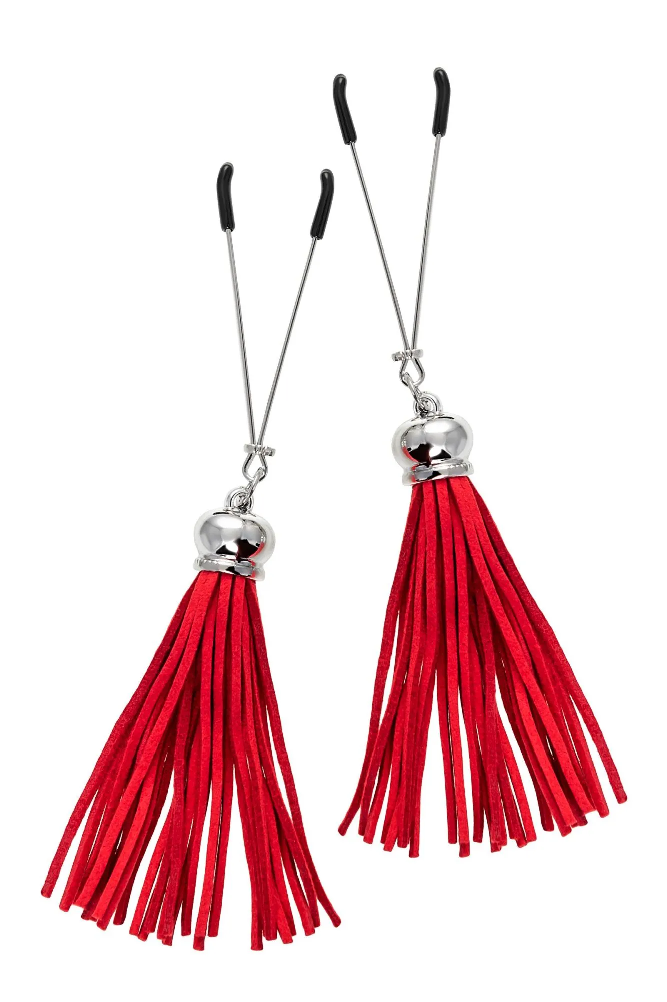 зажимы на соски pecado bdsm, «вилки», с кисточками из замши, металл, красные в Сочи