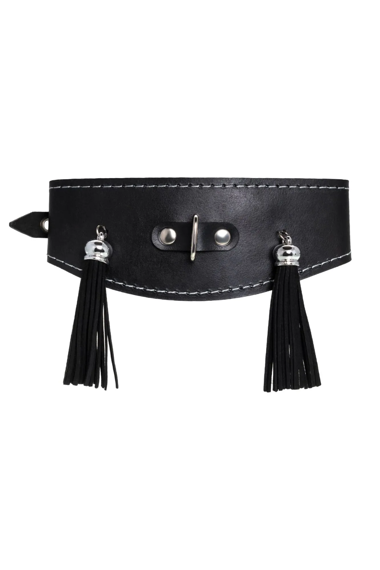 ошейник pecado bdsm, высокий с кисточками, натуральная кожа, чёрный в Сочи