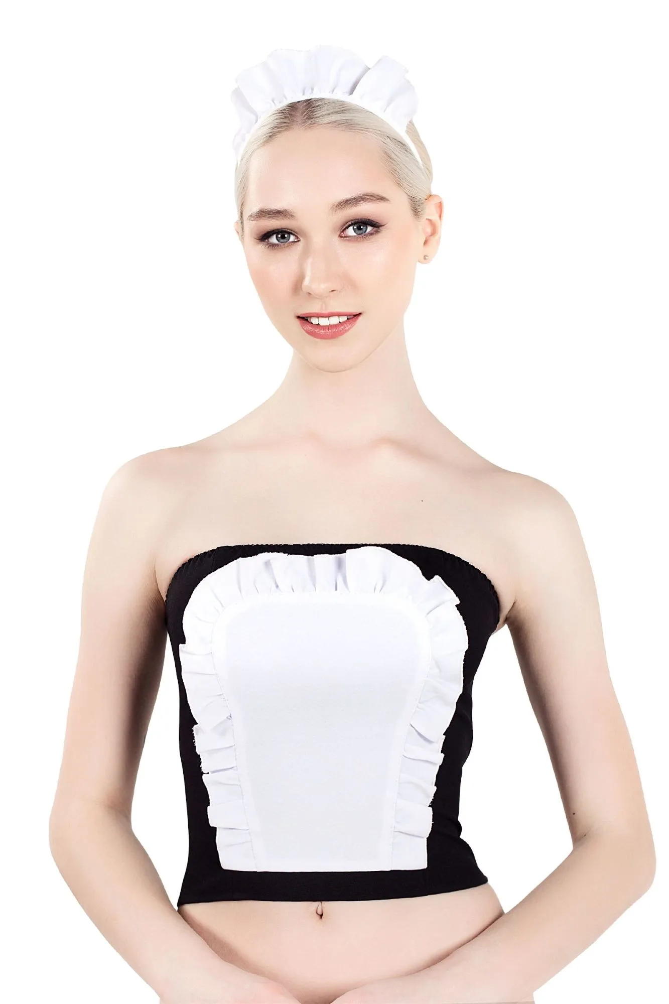 Эротическое верхняя часть костюма «горничная», pecado bdsm, корсет, головной убор, черно-белый, 44 в Сочи