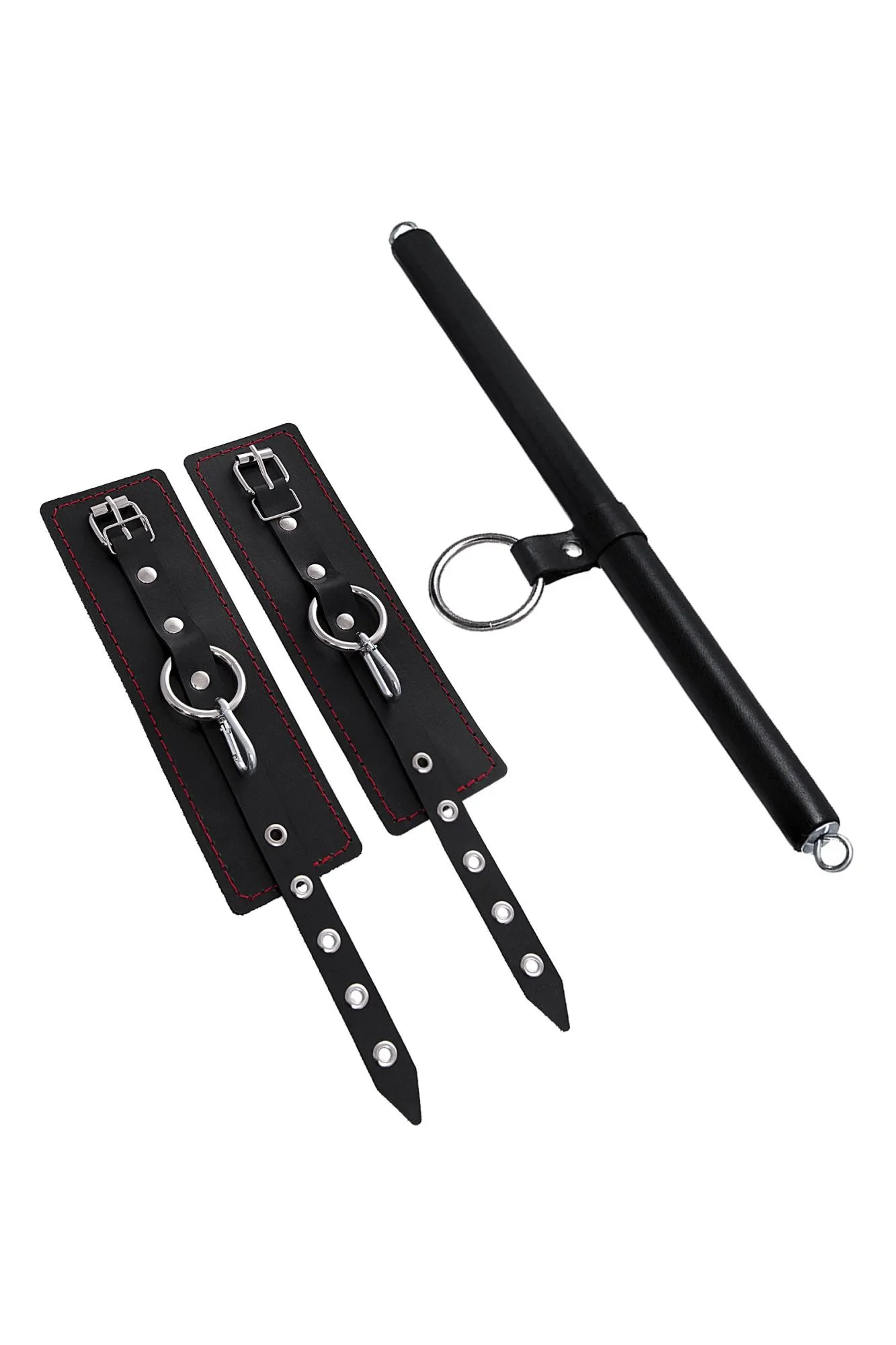 бондажный набор pecado bdsm, 3 точки фиксации, распорка, наручники, натуральная кожа, черный в Сочи