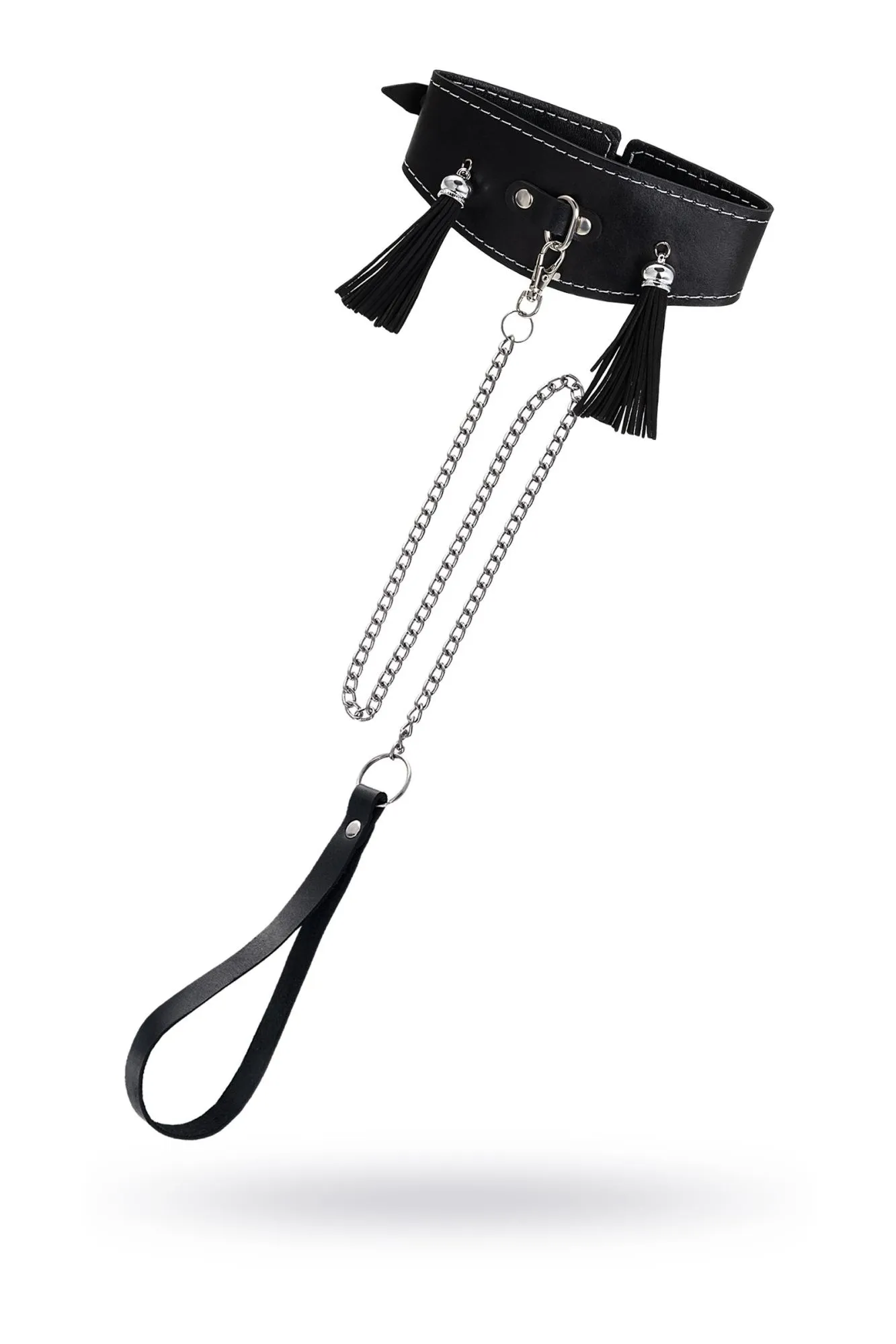 ошейник pecado bdsm, высокий с кисточками, натуральная кожа, чёрный в Сочи