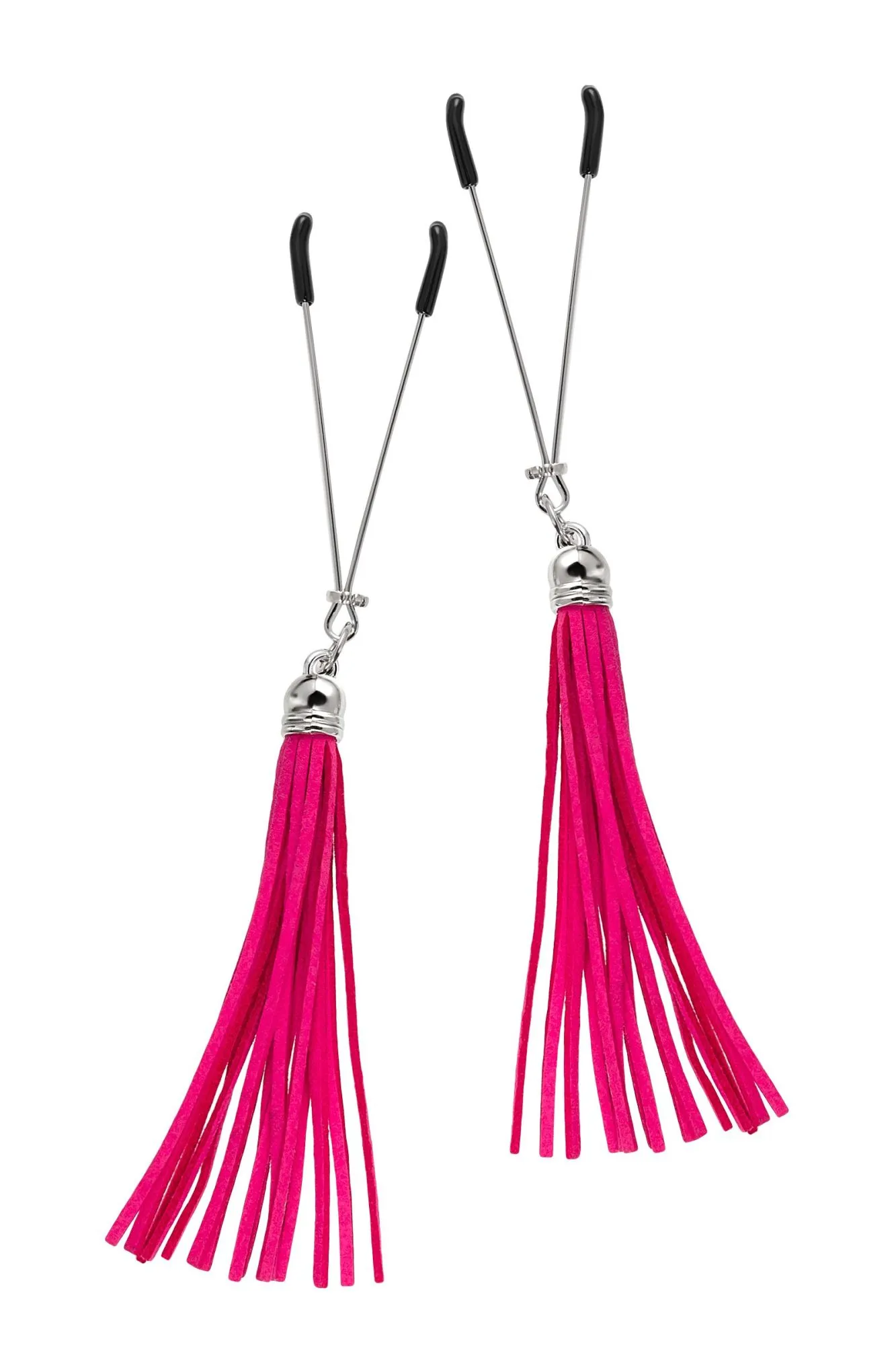 зажимы на соски pecado bdsm, «вилки», с кисточками из замши, металл, фуксия в Сочи