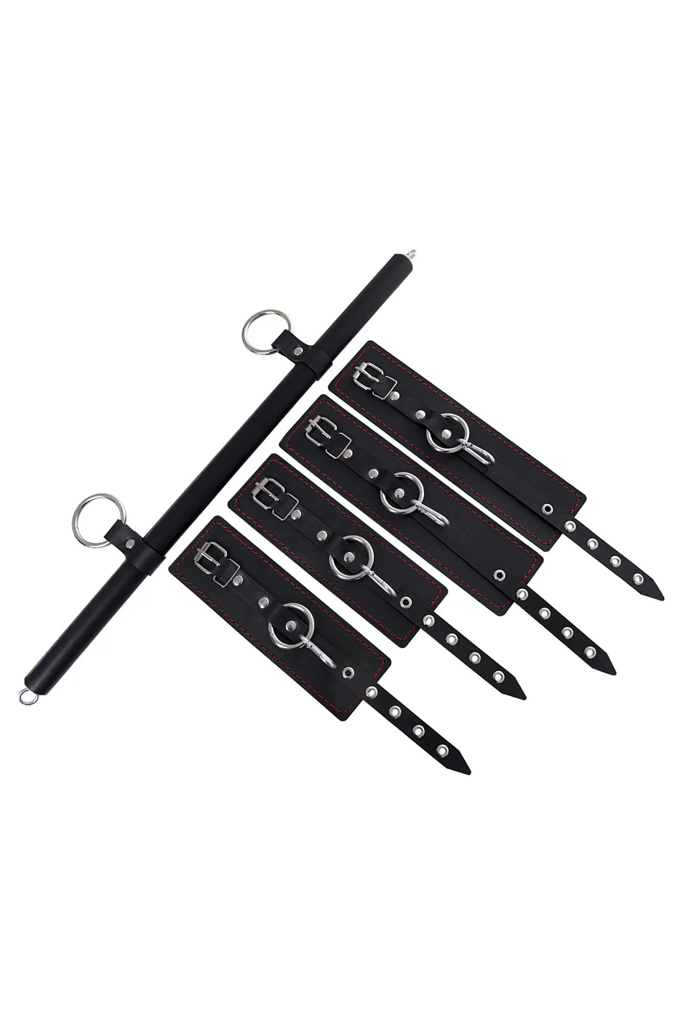 бондажный набор pecado bdsm, 4 точки фиксации, распорка, наручники, оковы, натуральная кожа, черный в Сочи