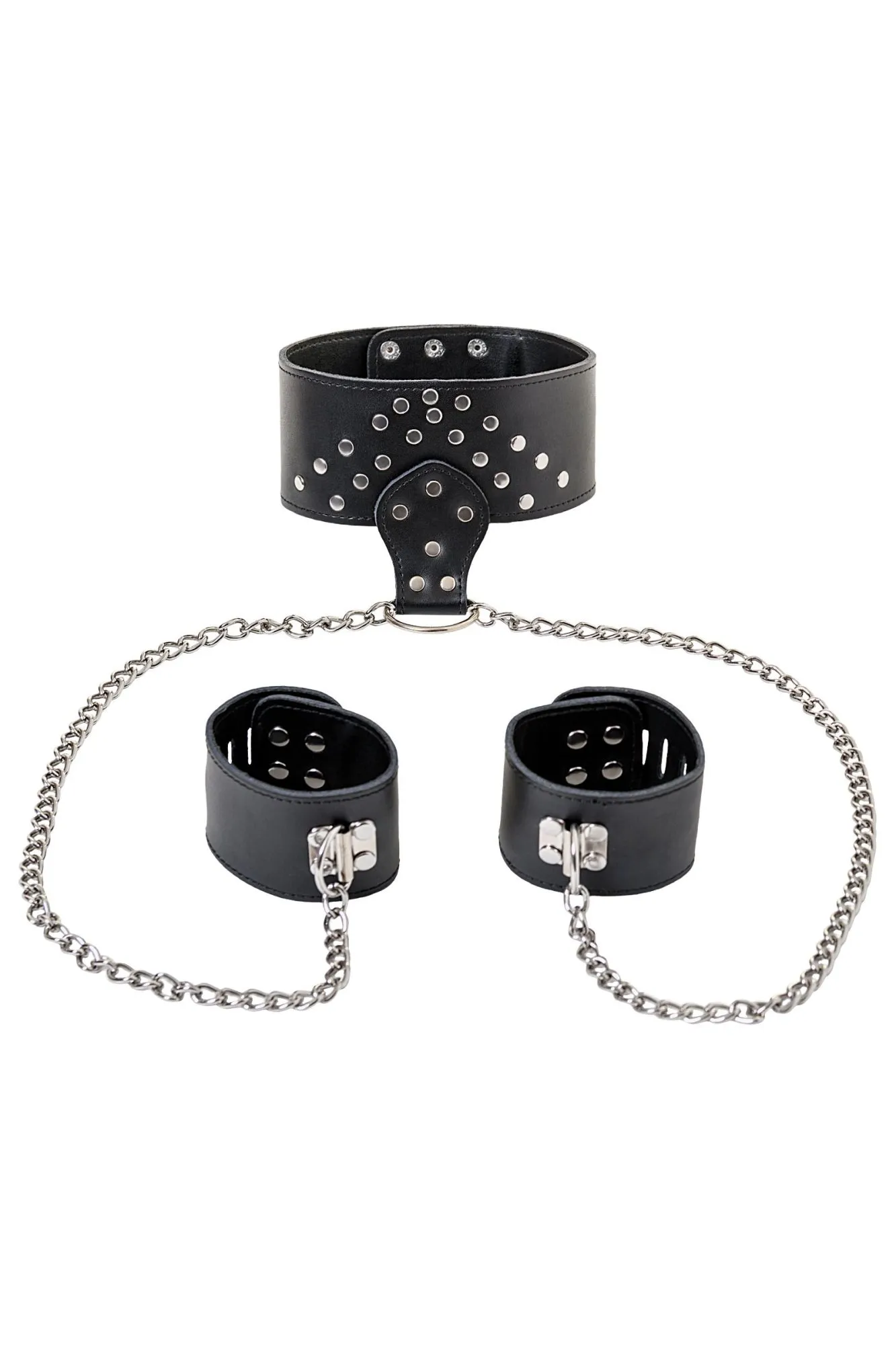комплект toyfa theatre, ошейник с наручниками, кожанный, чёрный в Сочи