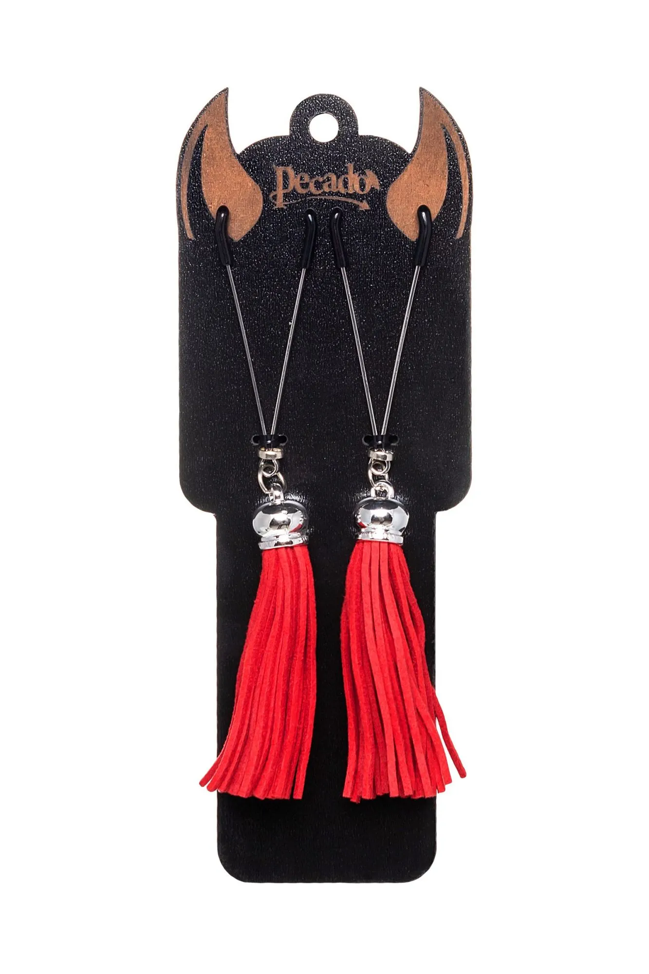 зажимы на соски pecado bdsm, «вилки», с кисточками из замши, металл, красные в Сочи