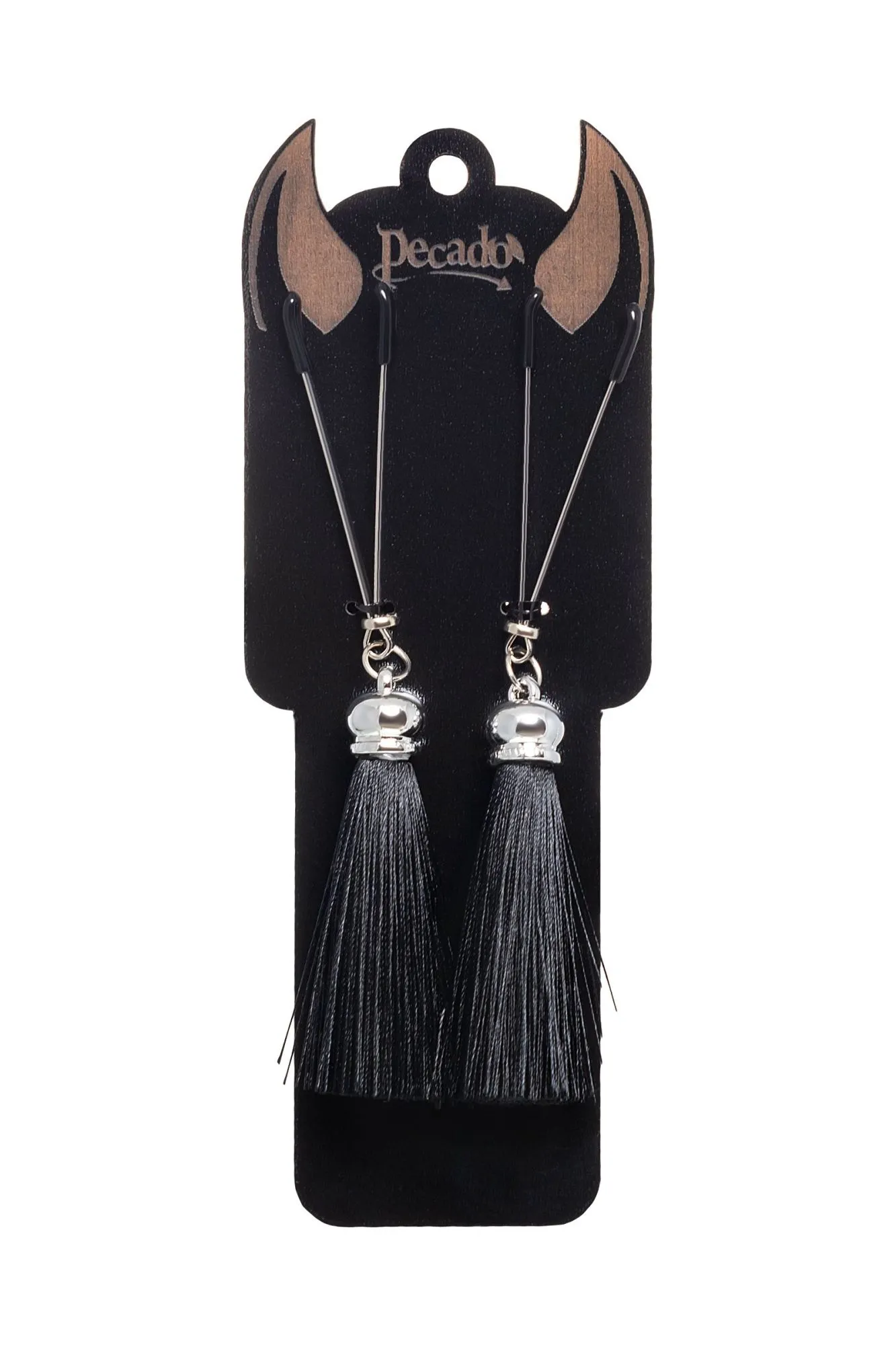 зажимы на соски pecado bdsm, «вилки», с кисточками из шелка, металл, черные в Сочи