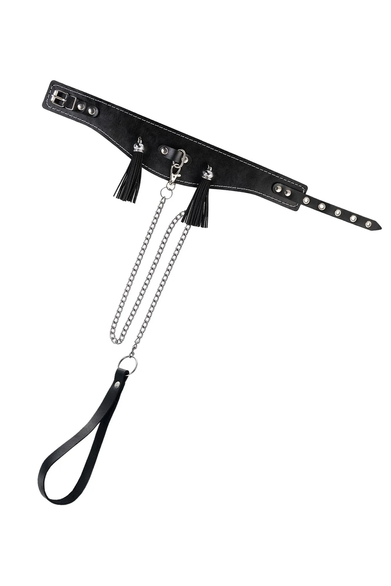 ошейник pecado bdsm, высокий с кисточками, натуральная кожа, чёрный в Сочи