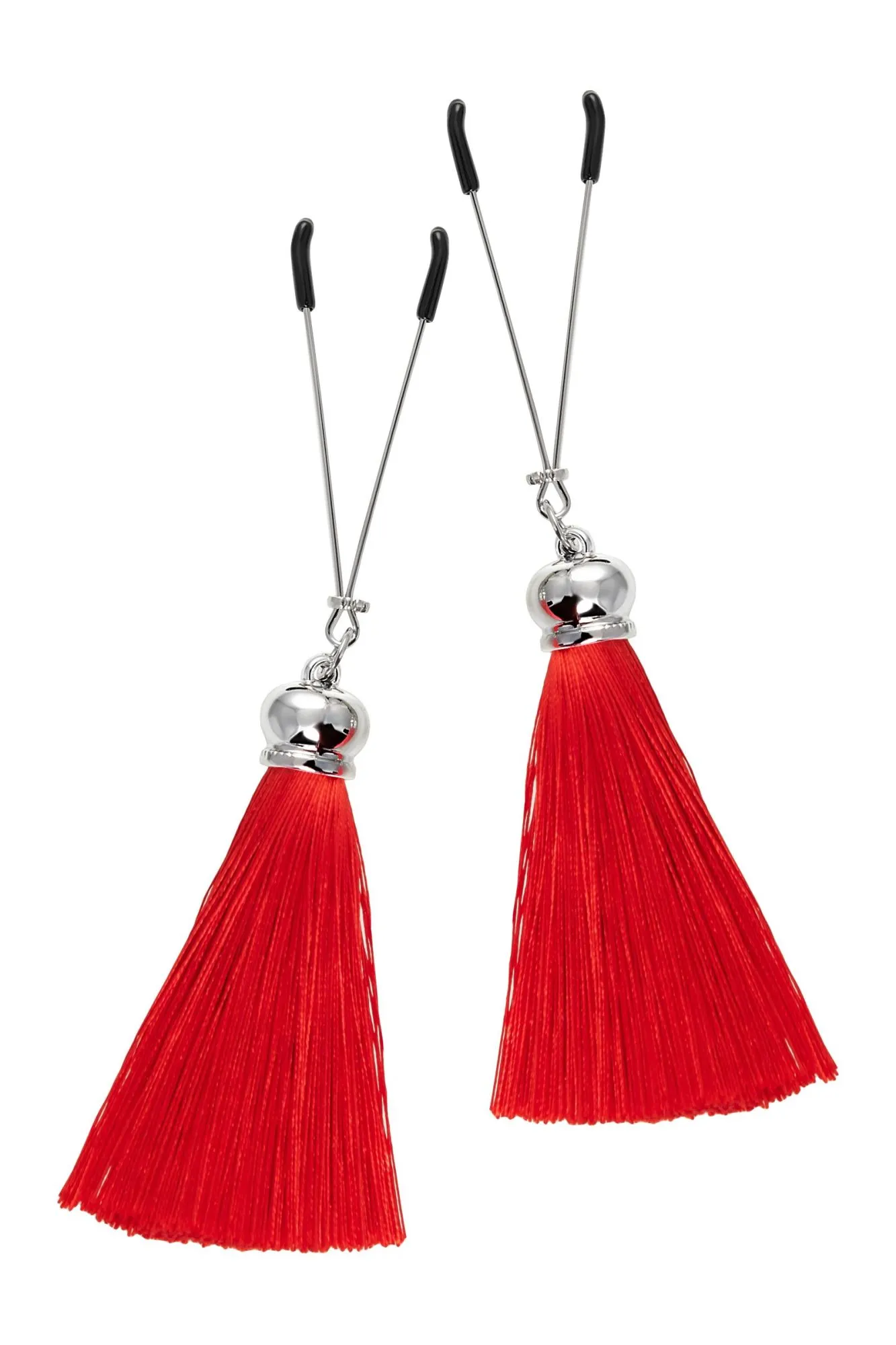 зажимы на соски pecado bdsm, «вилки», с кисточками из шелка, металл, красные в Сочи