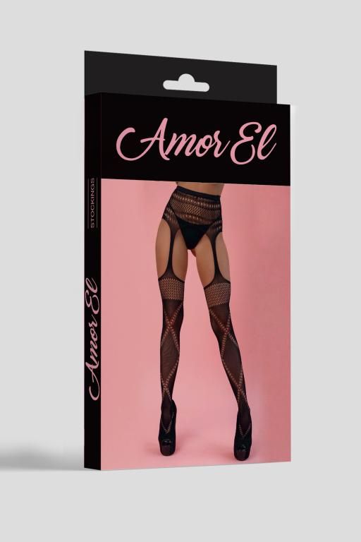 Эротическое колготки (имитация чулок с поясом) amor el (s/l) с перекрестным узором, черные в Сочи