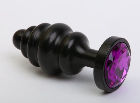 анальная пробка фигурная 3,5 х 8,2 см металл черная фиолетовый страз 47474-5mm в Сочи