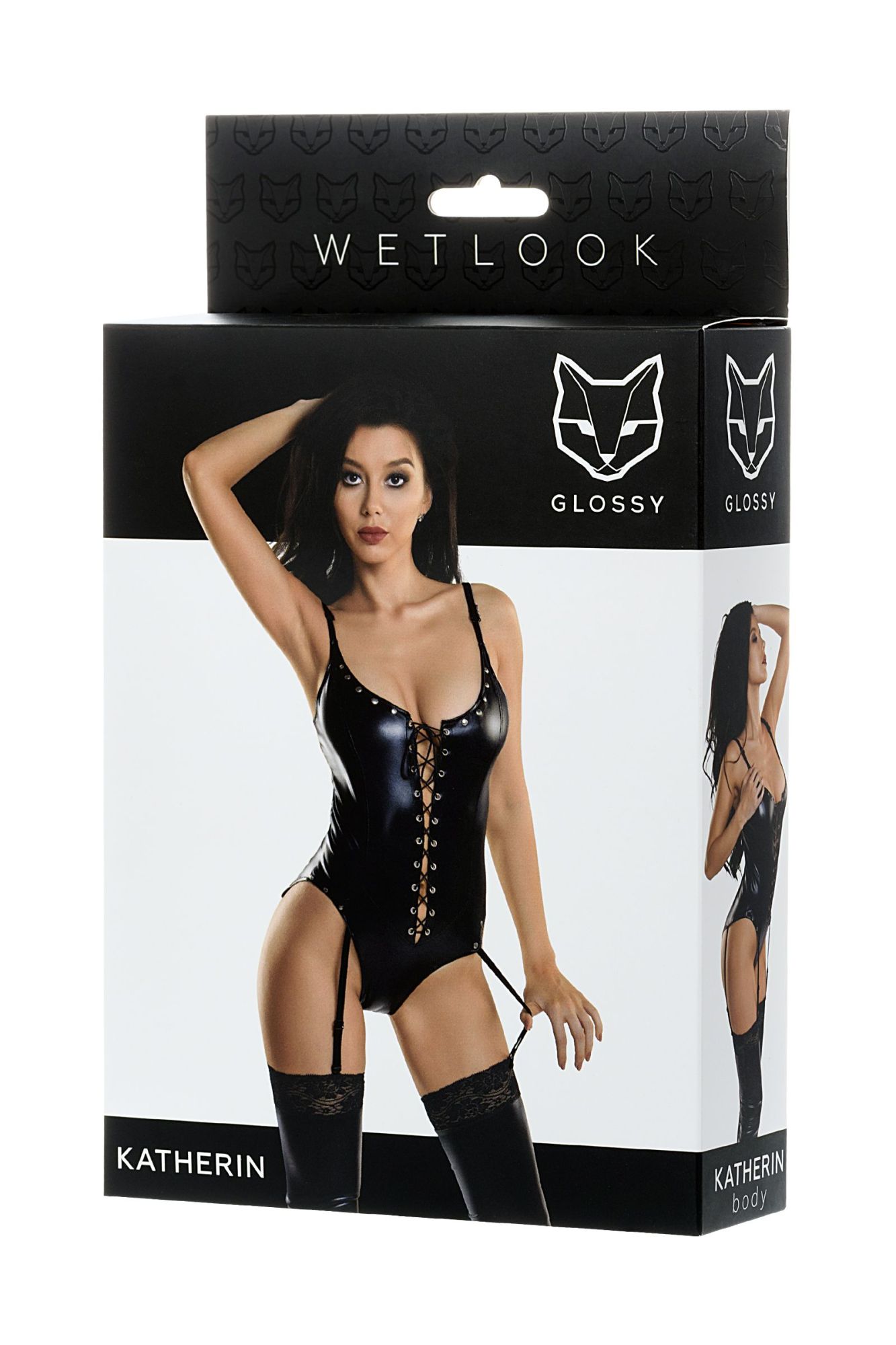Эротическое боди glossy katherin из материала wetlook на шнуровке, черное, xl в Сочи